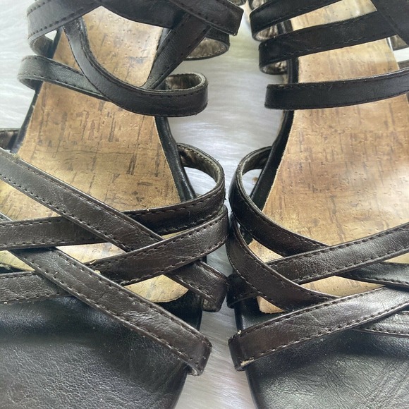 Soda Wedge Heels Sz 8.5 Brown Faux Leather Strappy Shoes Summer Metallic Womens - Picture 3 of 9